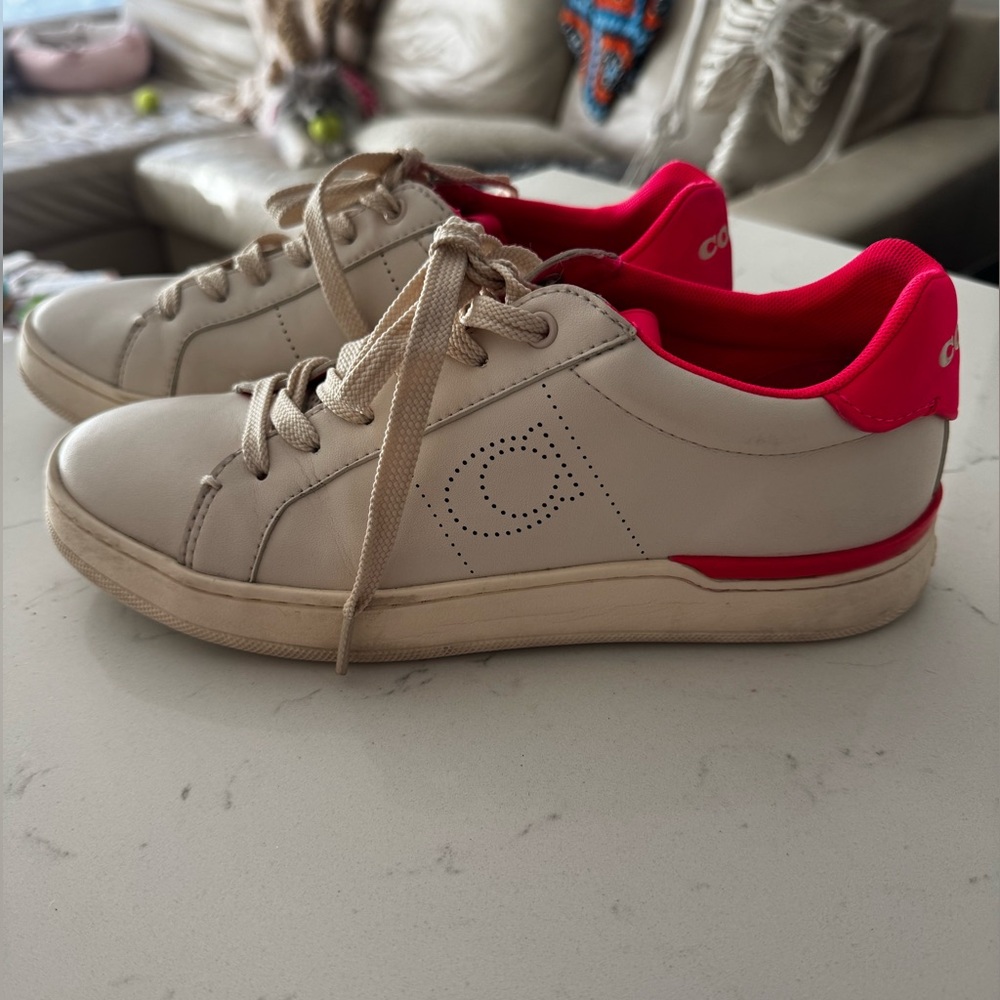 Coach Off White and Neon Pink Sneakers